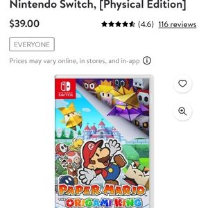 Paper Mario Nintendo Switch Game